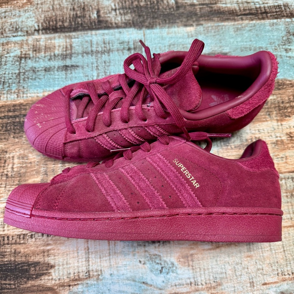 Women’s Adidas Burgundy Superstar Shoes | #Z10 - Picture 7 of 13